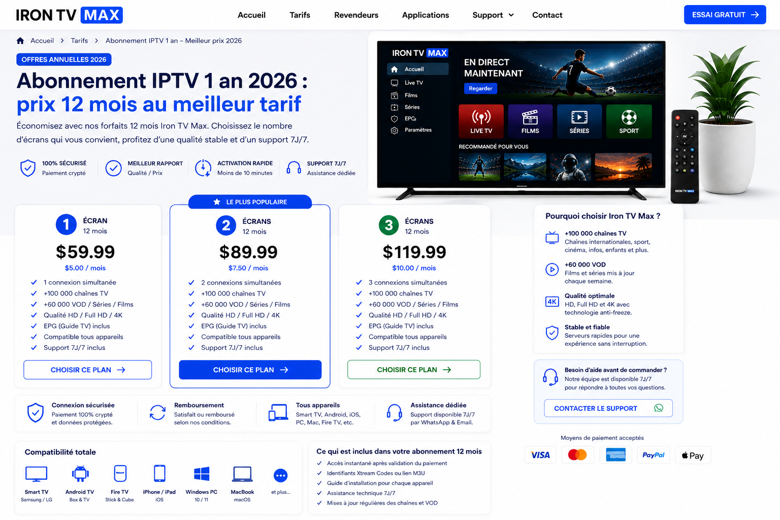 Abonnement IPTV 1 an : comparer le prix total