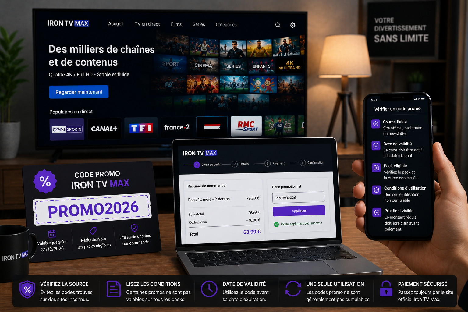 Guide pour vérifier un code promo Iron TV Max en 2026