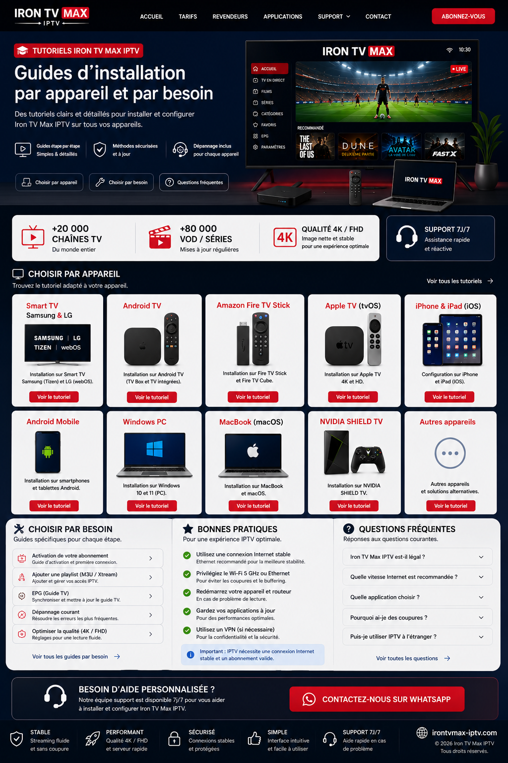 Hub de tutoriels Iron TV Max IPTV par appareil et par besoin