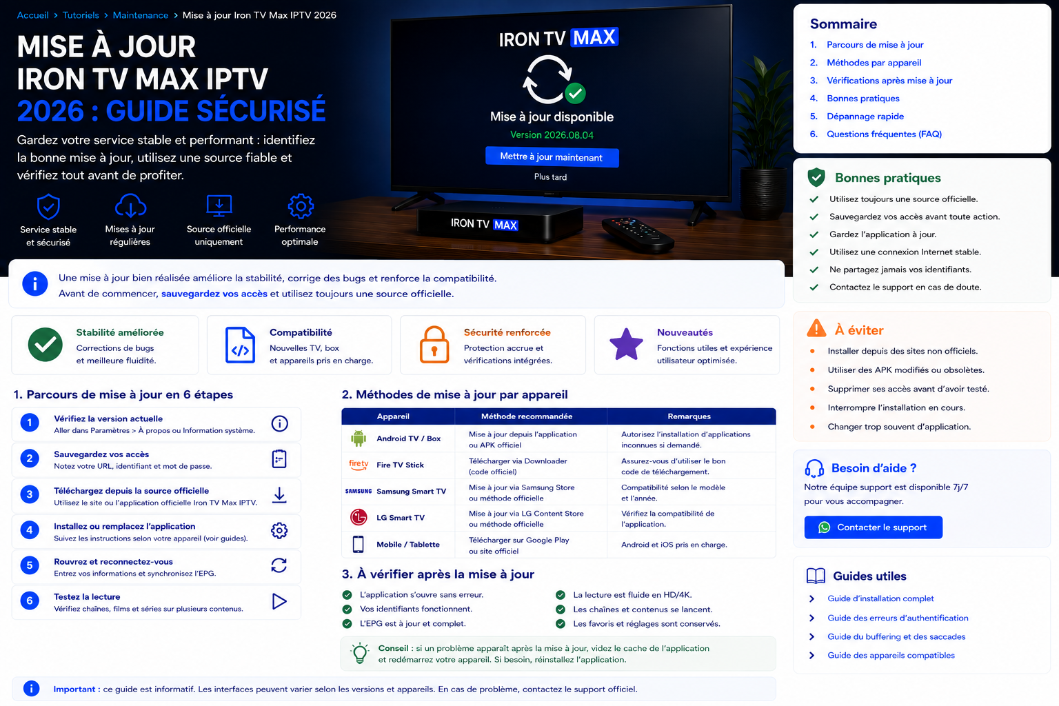 Guide sécurisé de mise à jour Iron TV Max IPTV en 2026