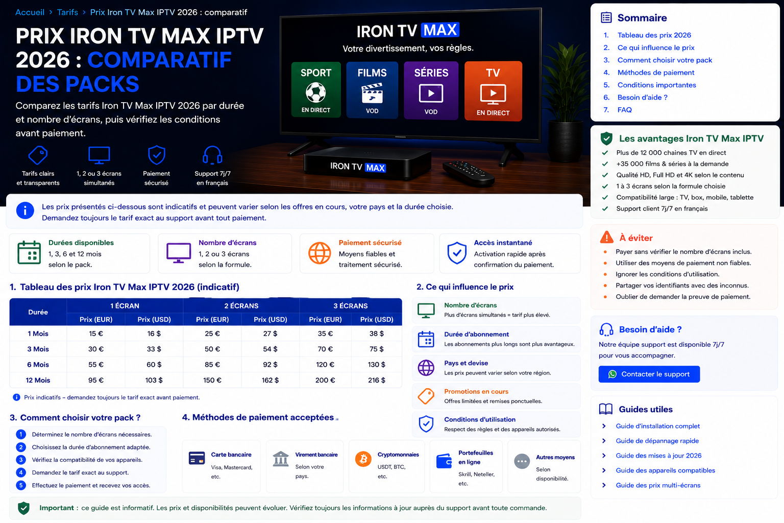Prix Iron TV Max 2026 : comparer les abonnements