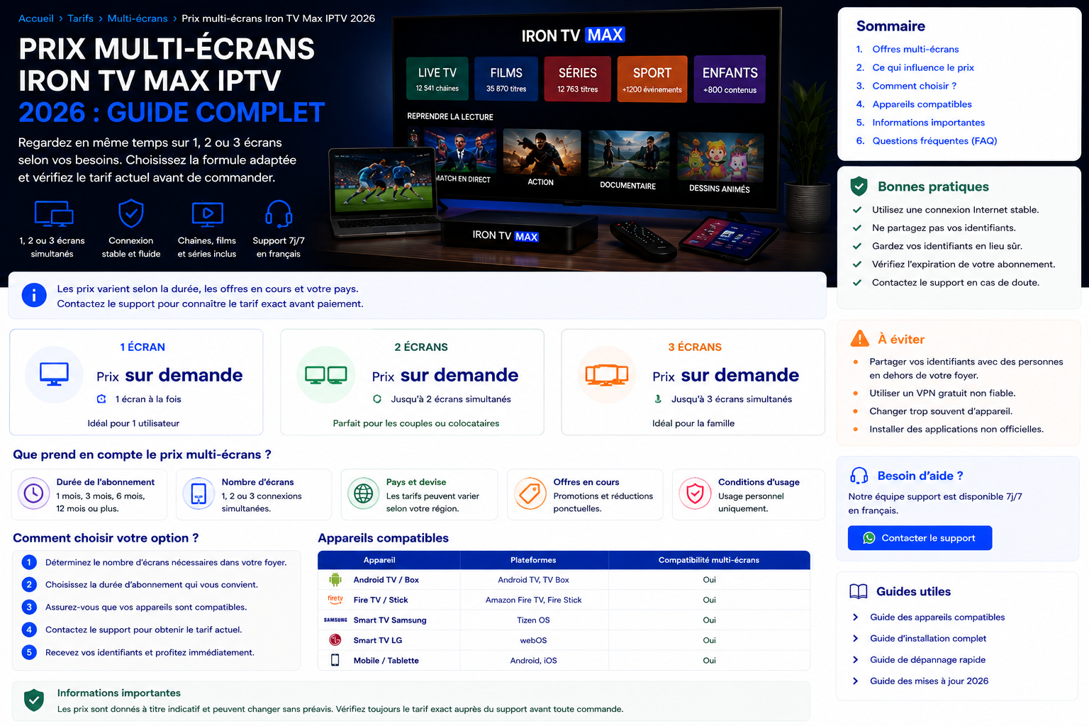 Iron TV Max multi-écrans : prix et usages simultanés