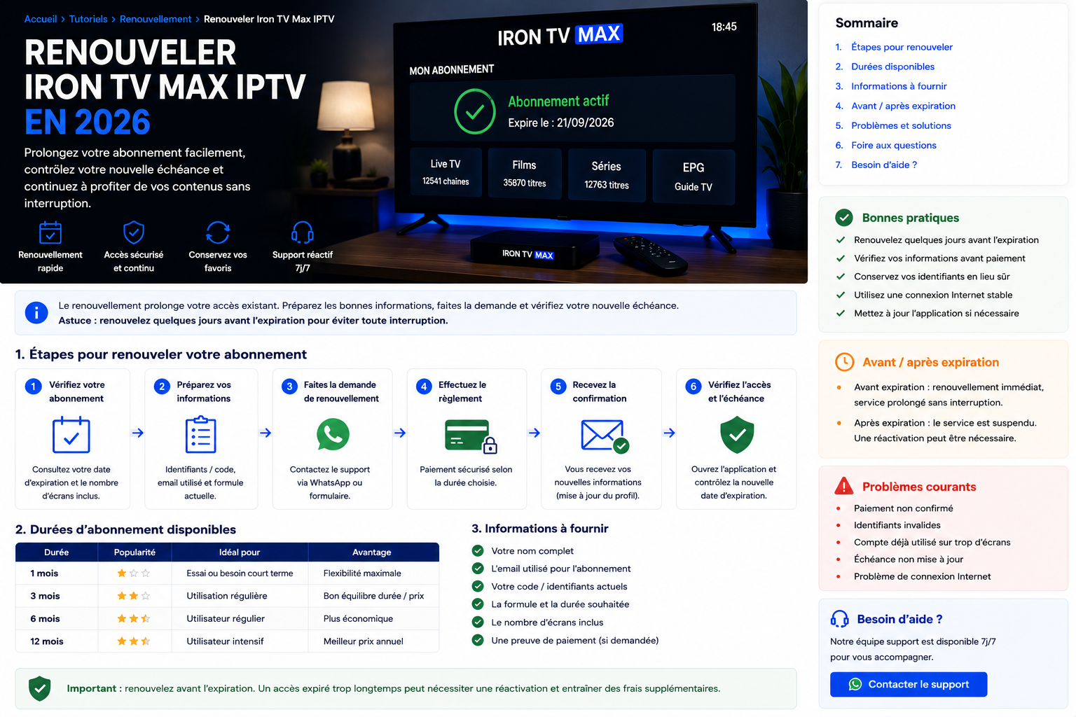 Guide pour renouveler et vérifier un accès Iron TV Max IPTV