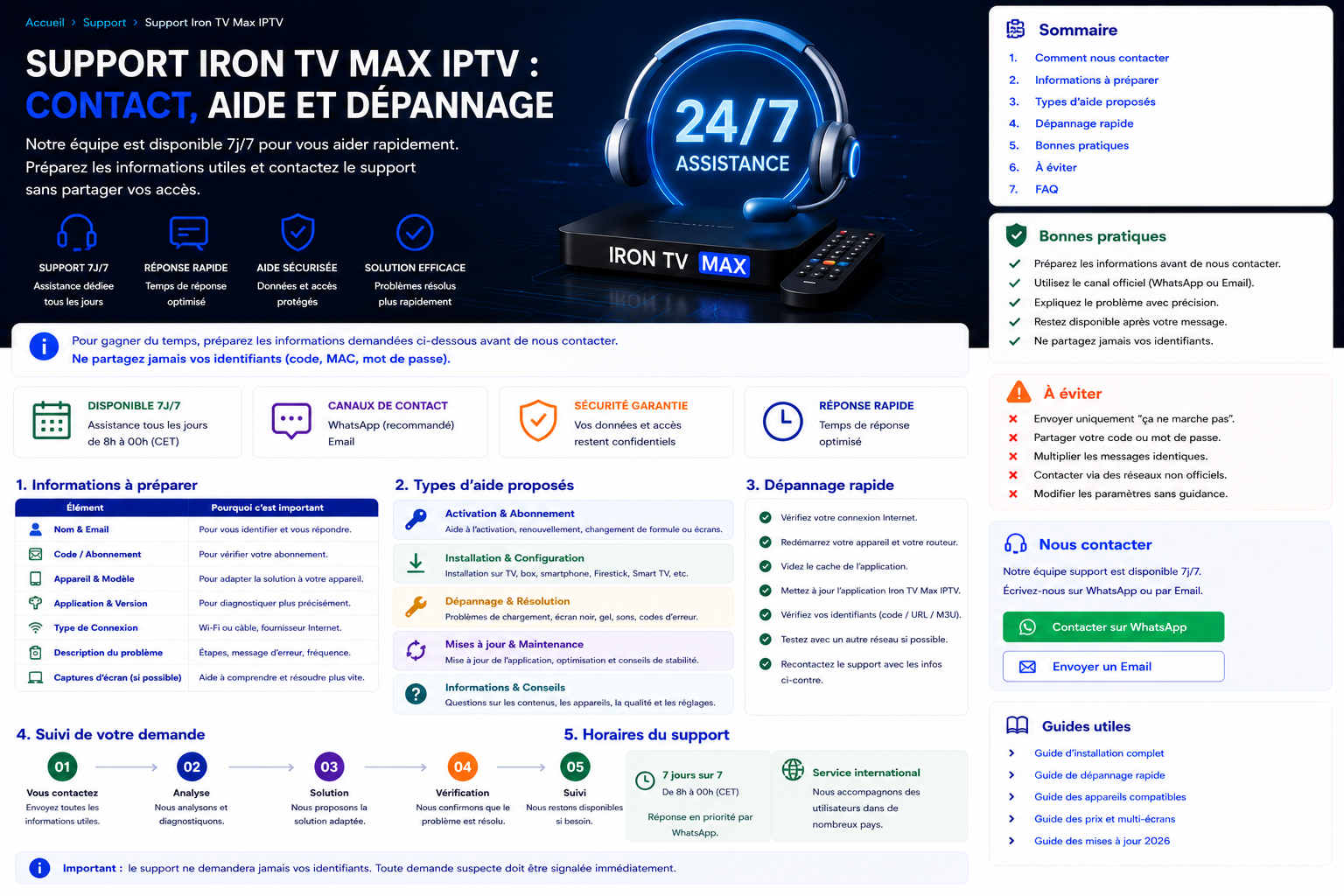 Support et assistance Iron TV Max IPTV